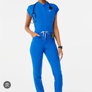 Figs Rafaela Cargo Scrub Jumpsuit Royal Blue